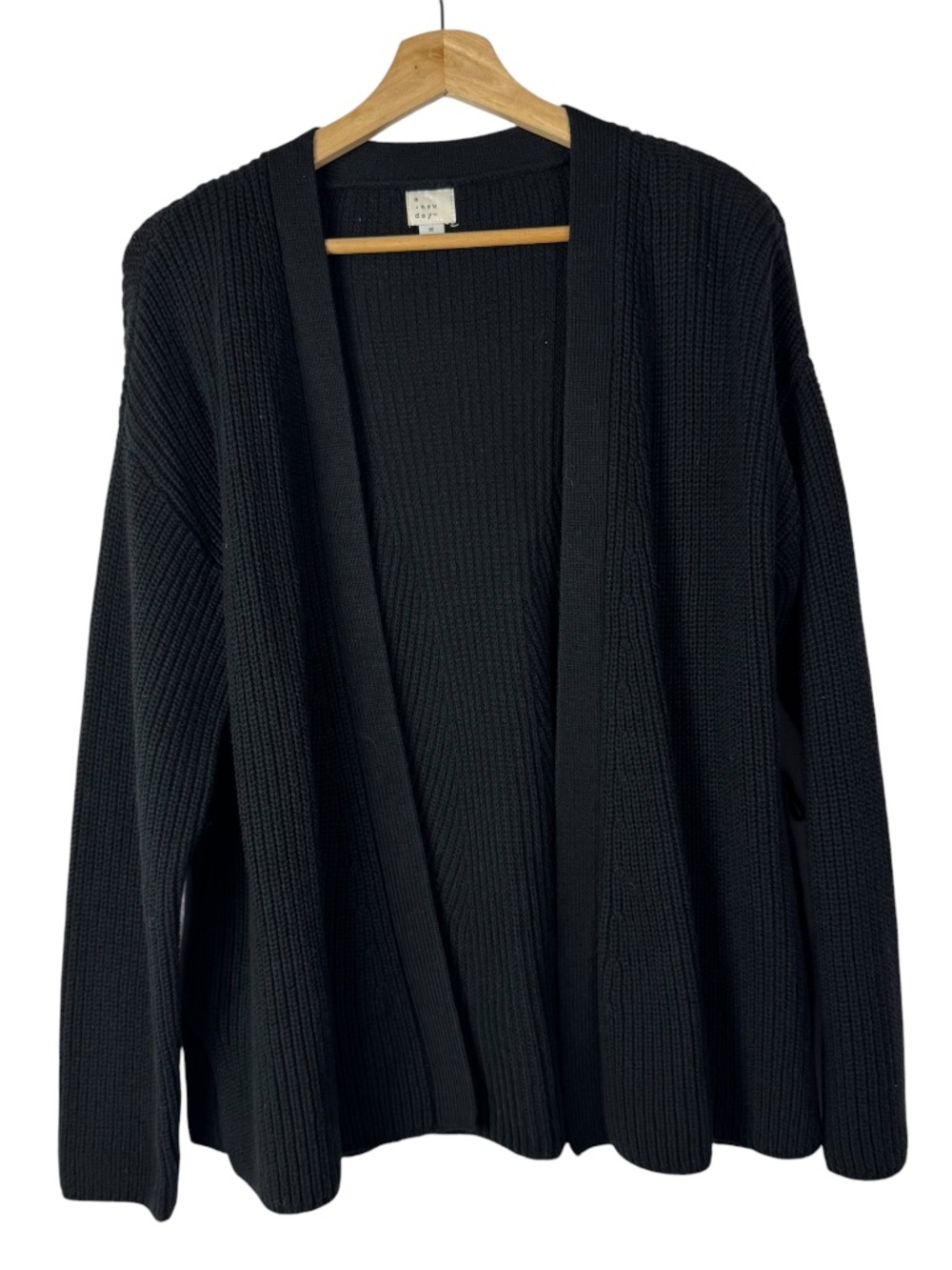 A New Day Black Chunky Ribbed Open Front Relaxed Fit Cardigan Sweater M